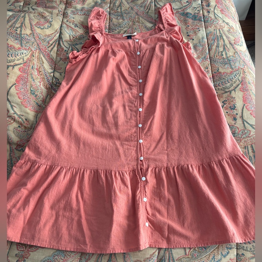 Universal Thread Flutter Ruffle Sleeveless Button Down Orange Coral Dress NWOT!